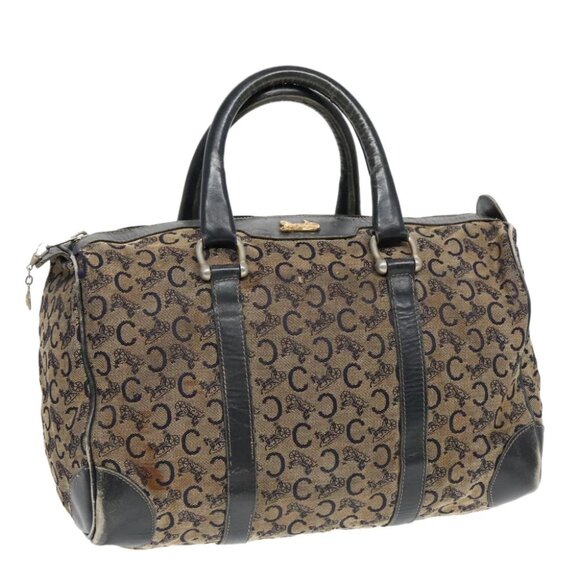 CELINE C Sulky Boston Bag Canvas Navy Gold Auth 94063 - Picture 1 of 15